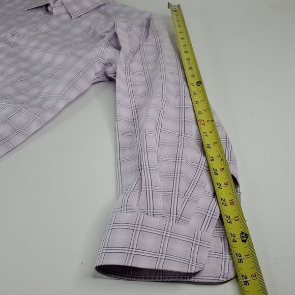 L Austin Reed LONDON BUTTON FRONT purple white PLAID MEN'S SHIRT Large - Picture 4 of 13
